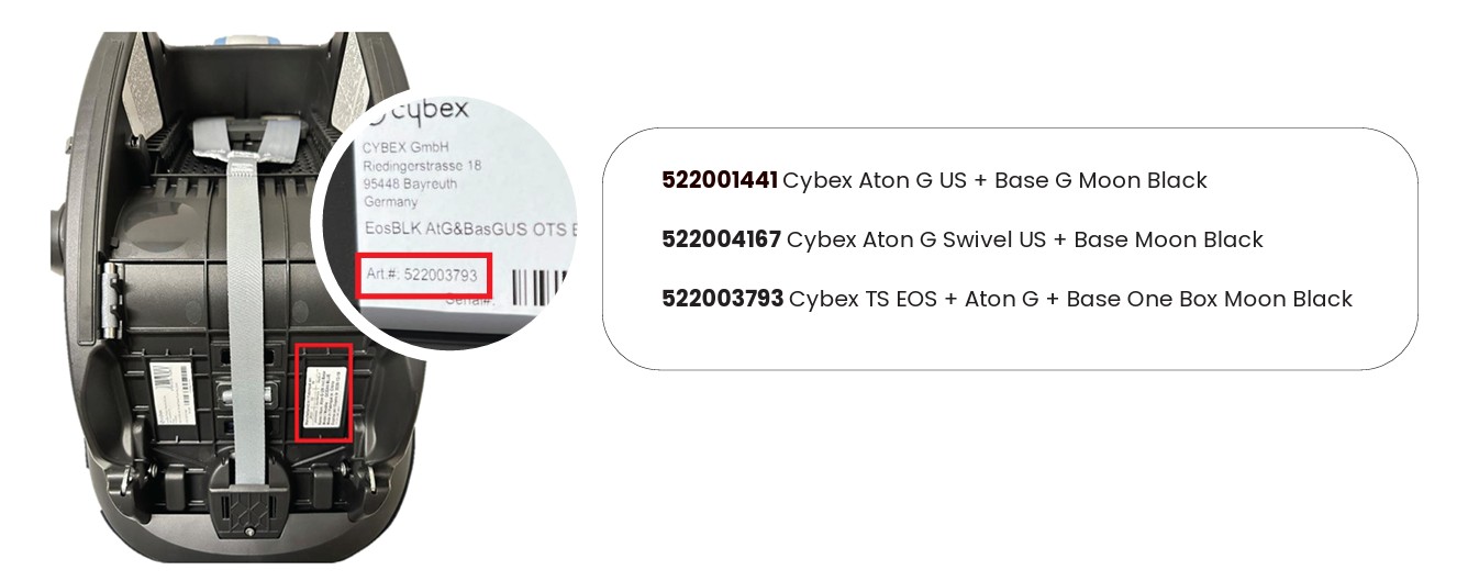 Número de serie, Silla nido, marca Cybex, modelo Aton G, años 2024-2025.