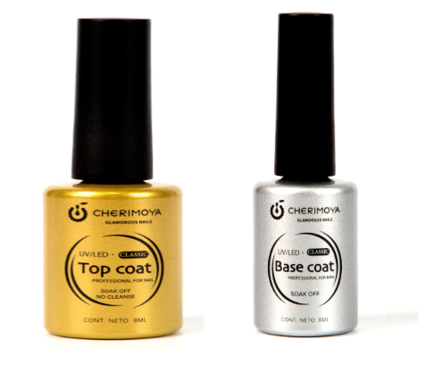 Esmaltes de uñas marca CHERIMOYA, líneas TOP GLOSSY y TOP FINISH GEL, año 2025.